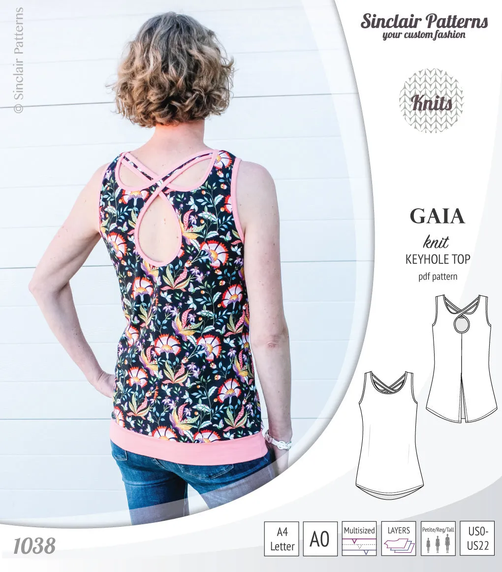 Gaia knit tank top with a keyhole accent (PDF)