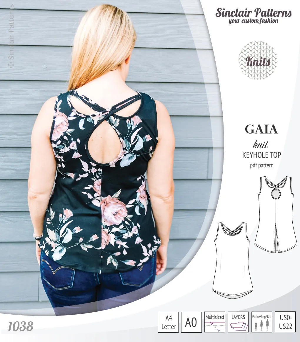 Gaia knit tank top with a keyhole accent (PDF)