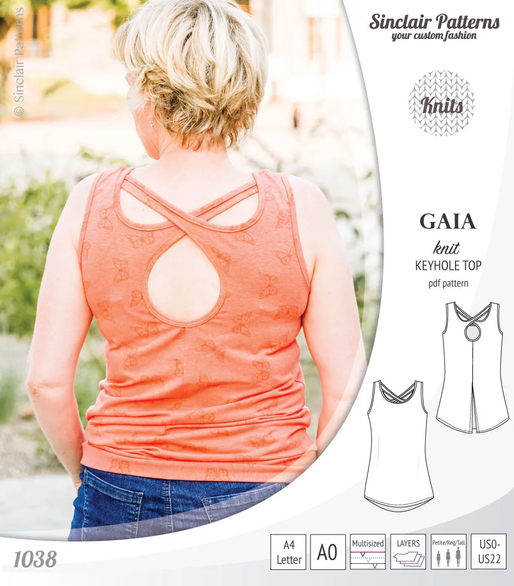Gaia knit tank top with a keyhole accent (PDF)