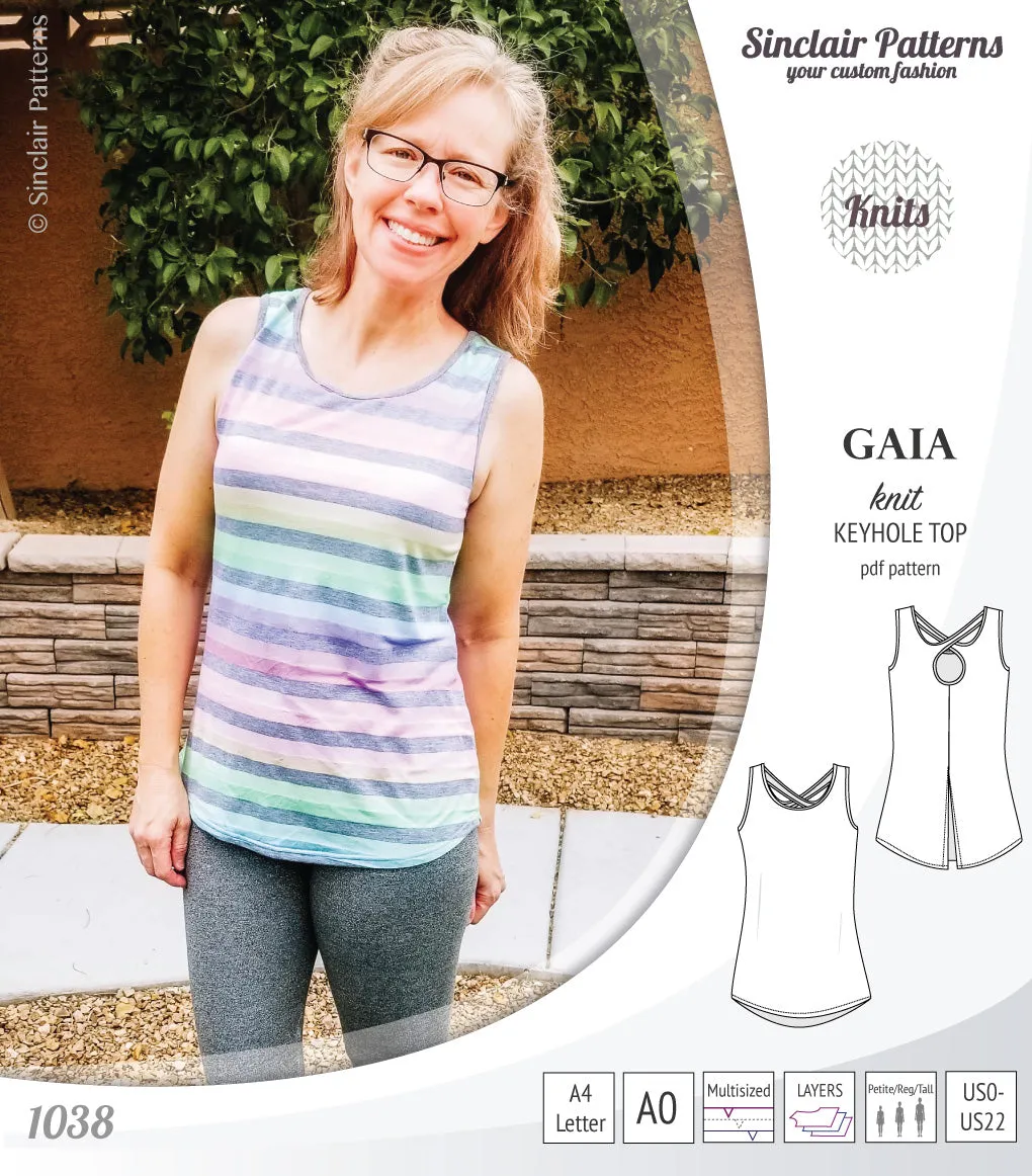 Gaia knit tank top with a keyhole accent (PDF)