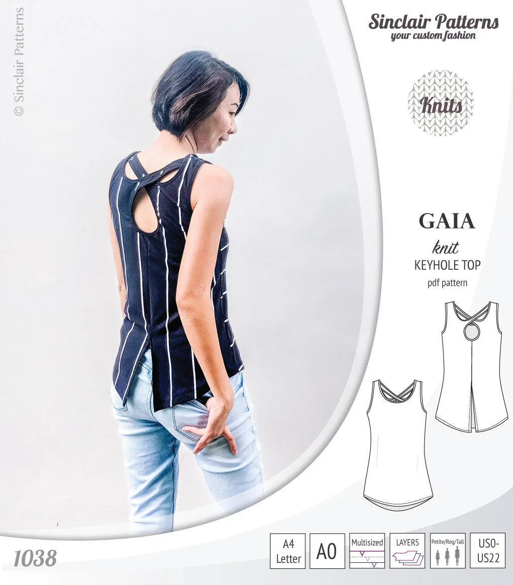 Gaia knit tank top with a keyhole accent (PDF)