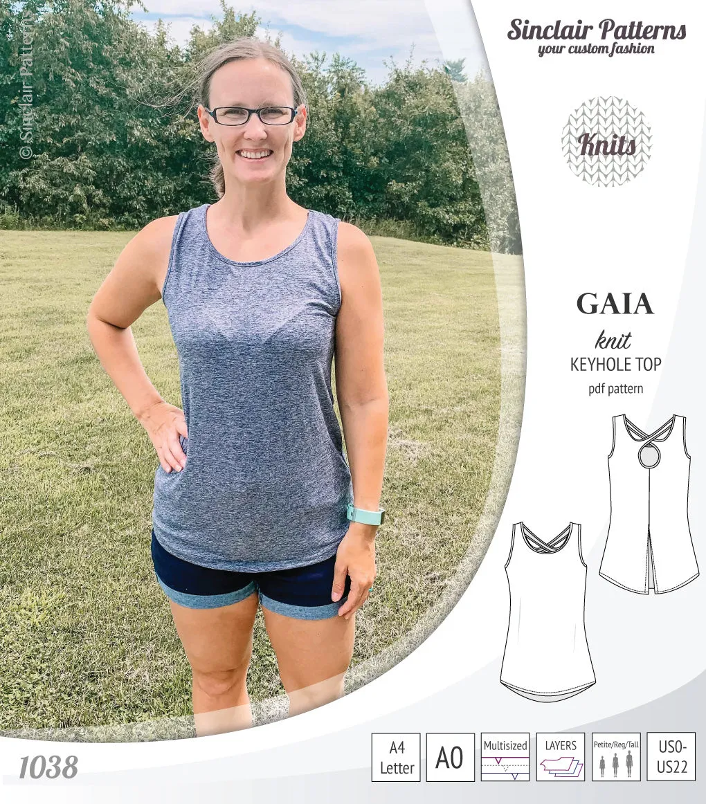 Gaia knit tank top with a keyhole accent (PDF)