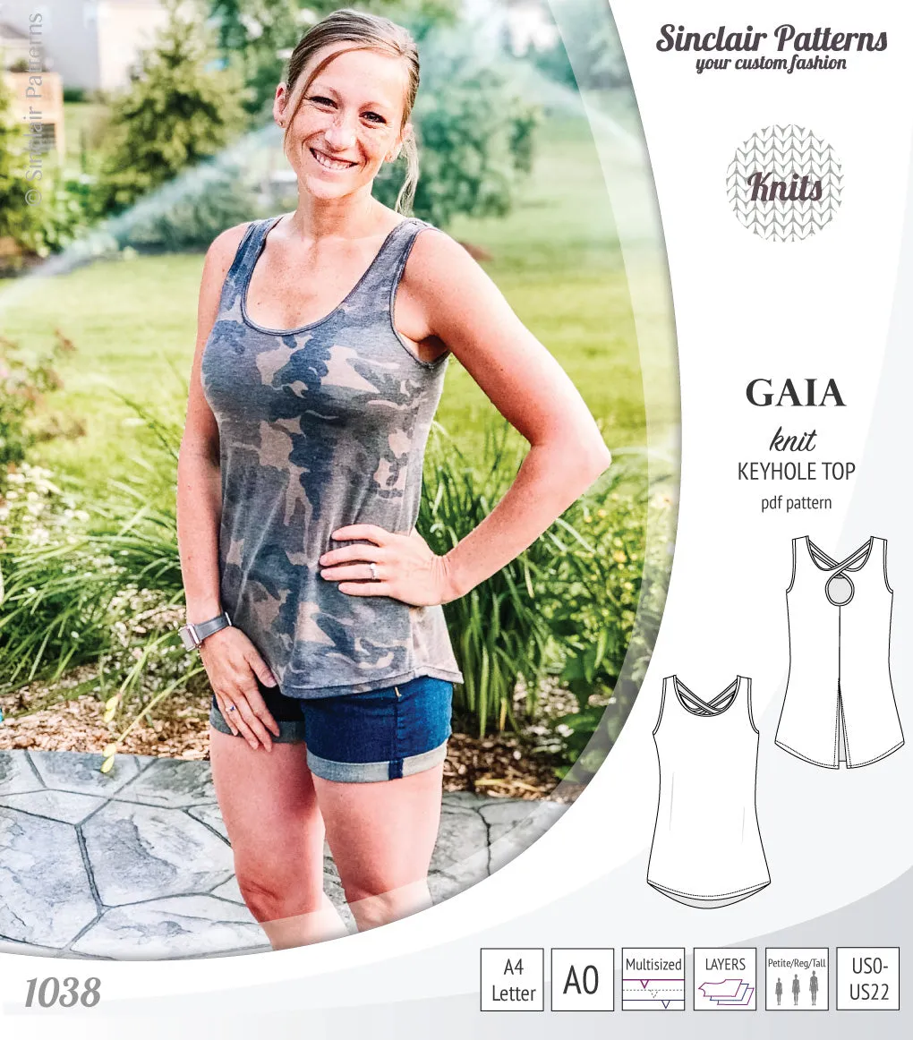 Gaia knit tank top with a keyhole accent (PDF)