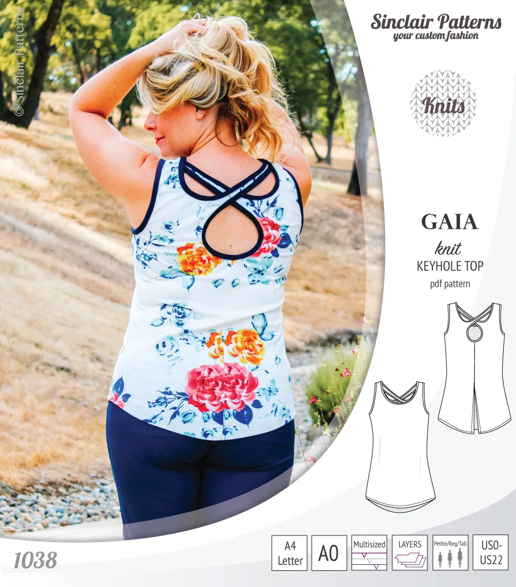 Gaia knit tank top with a keyhole accent (PDF)