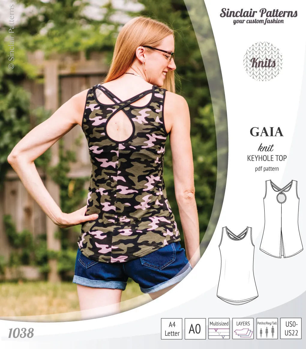 Gaia knit tank top with a keyhole accent (PDF)
