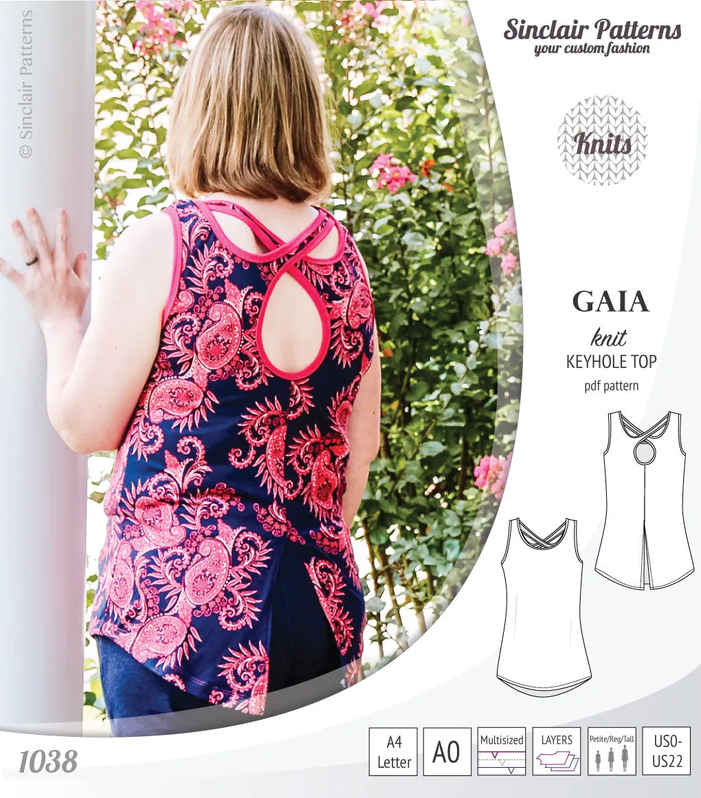 Gaia knit tank top with a keyhole accent (PDF)