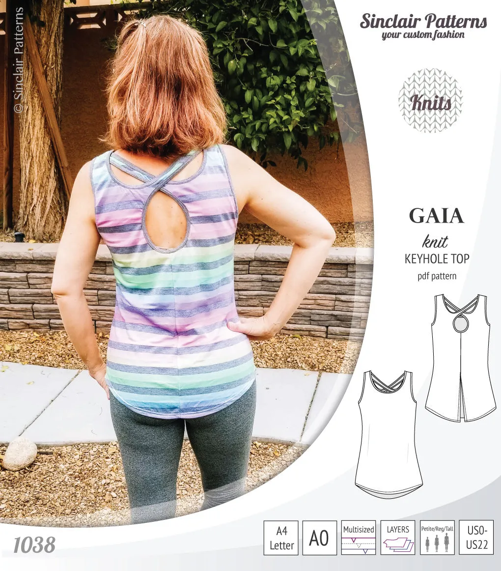 Gaia knit tank top with a keyhole accent (PDF)