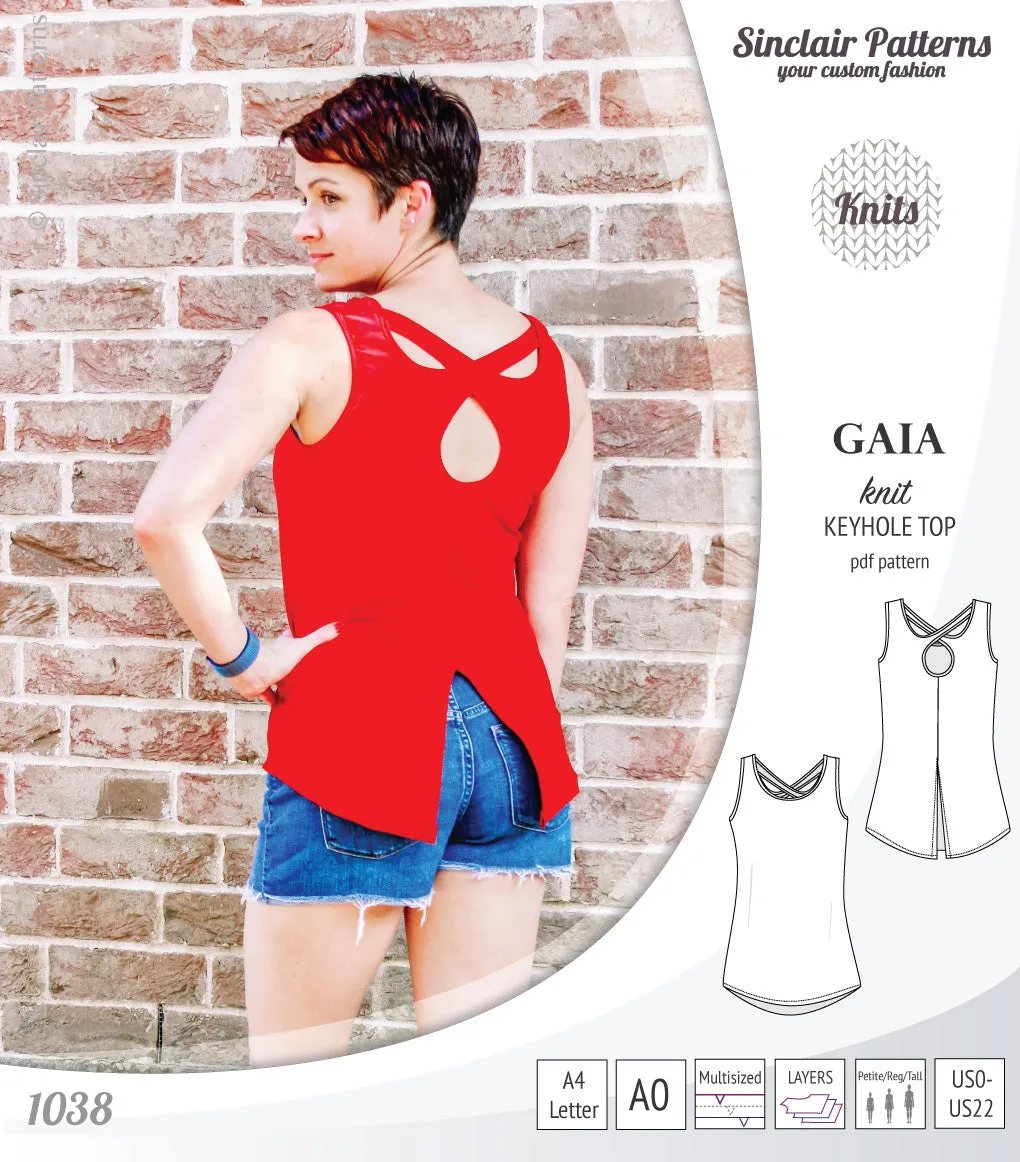 Gaia knit tank top with a keyhole accent (PDF)