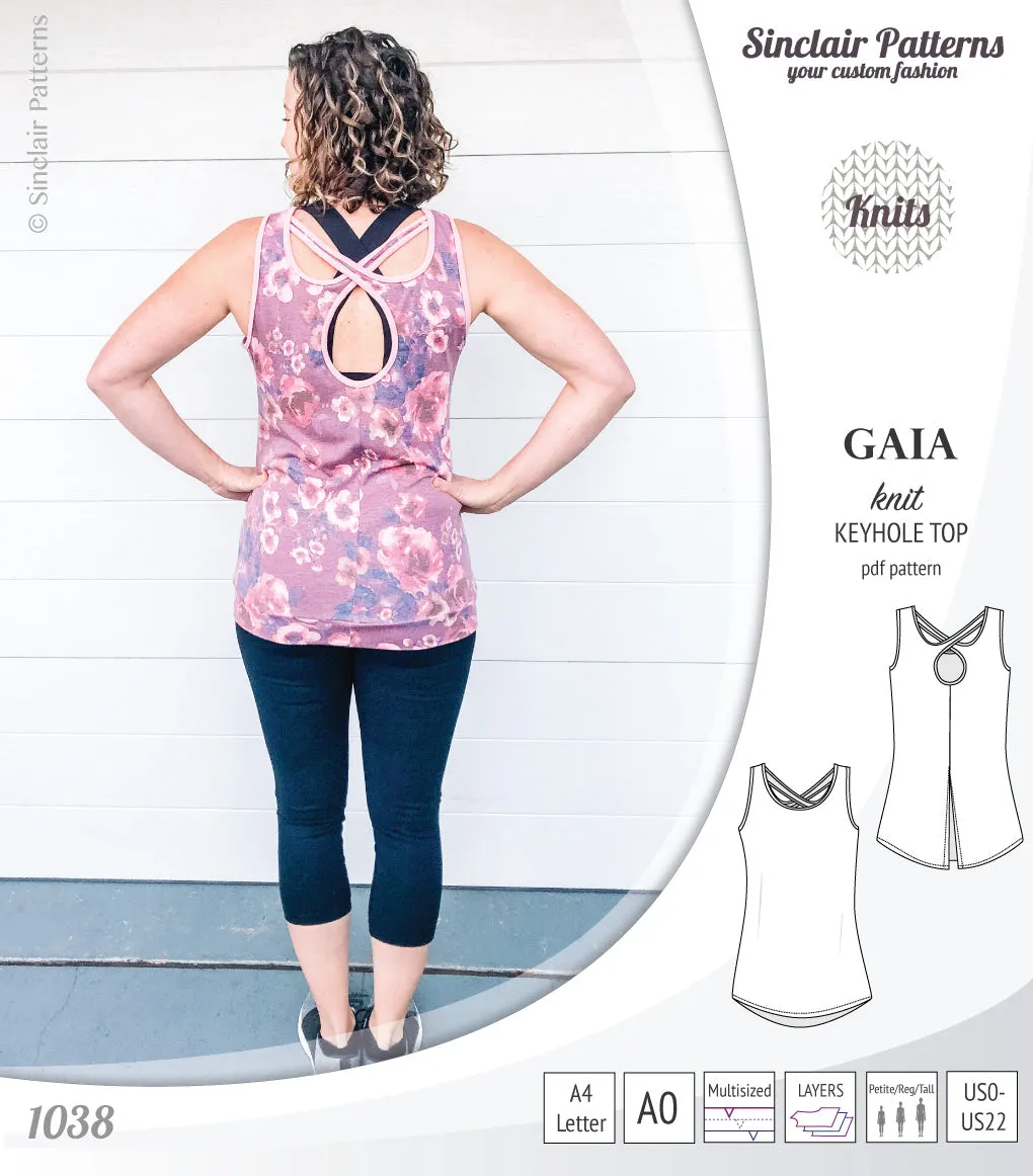 Gaia knit tank top with a keyhole accent (PDF)
