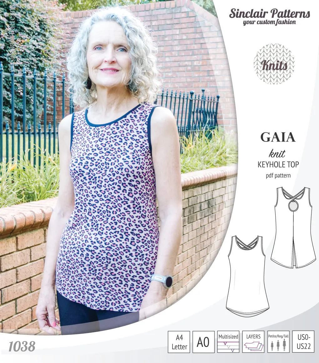 Gaia knit tank top with a keyhole accent (PDF)