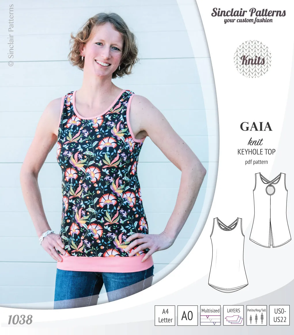 Gaia knit tank top with a keyhole accent (PDF)