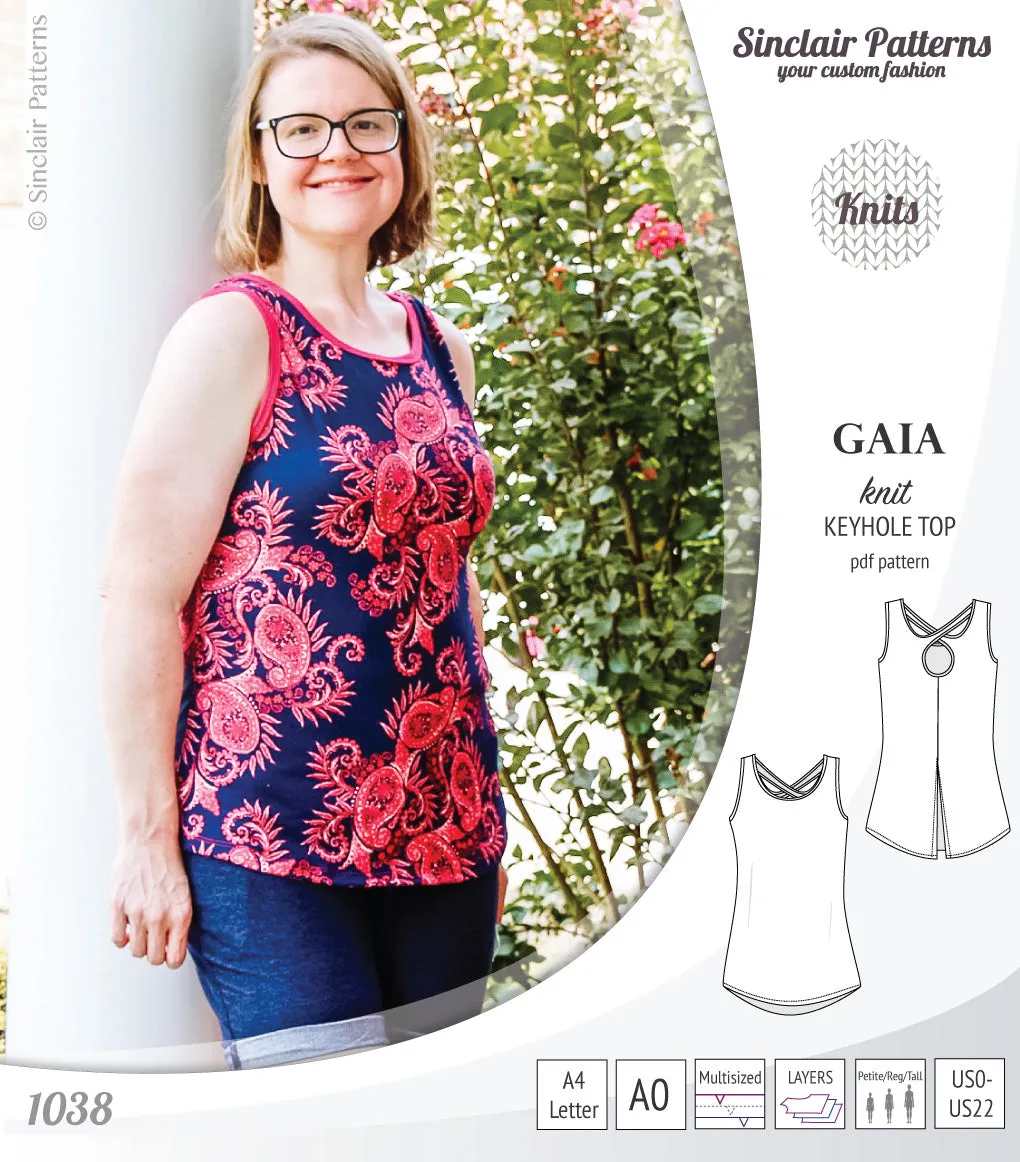 Gaia knit tank top with a keyhole accent (PDF)