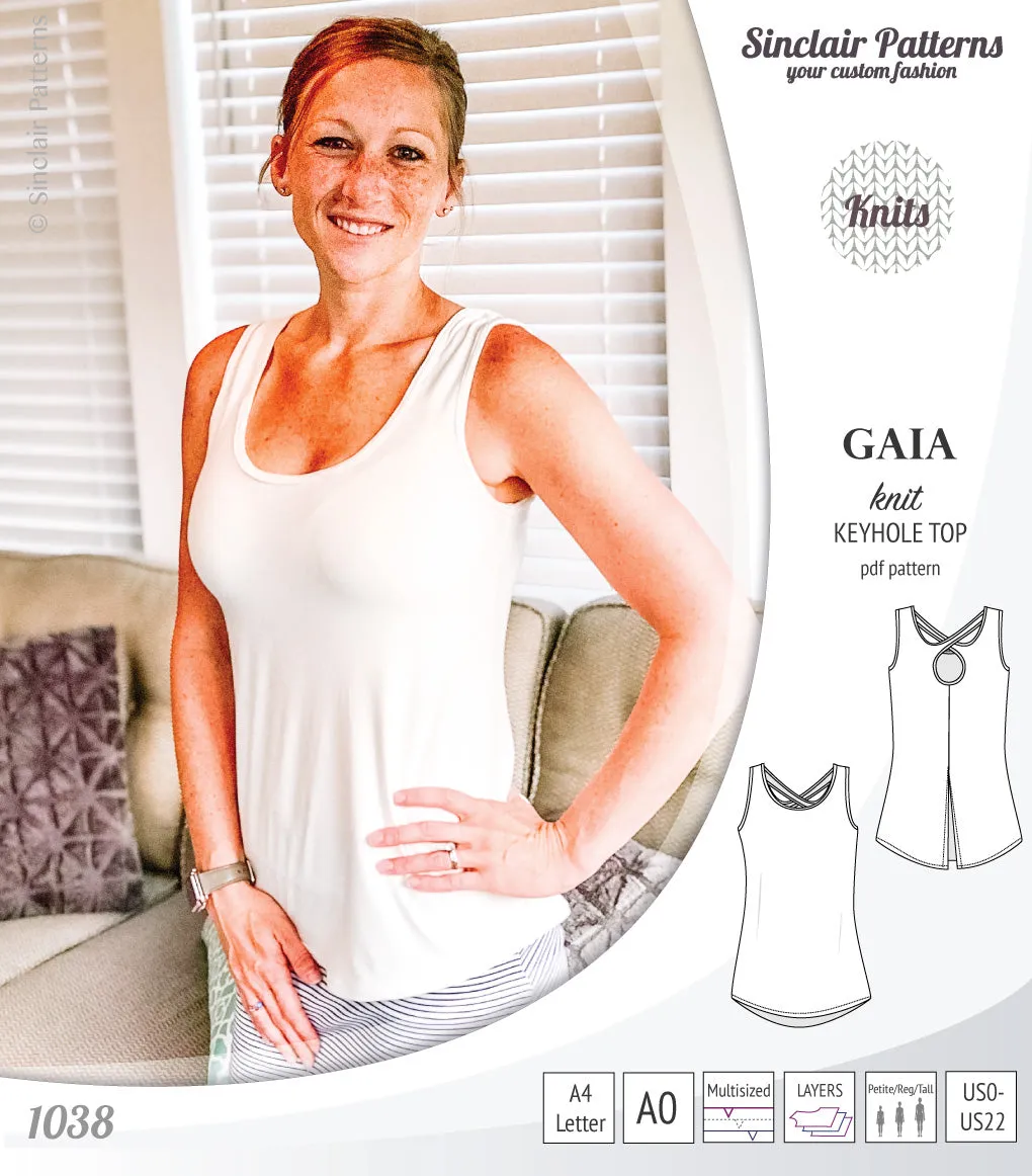 Gaia knit tank top with a keyhole accent (PDF)