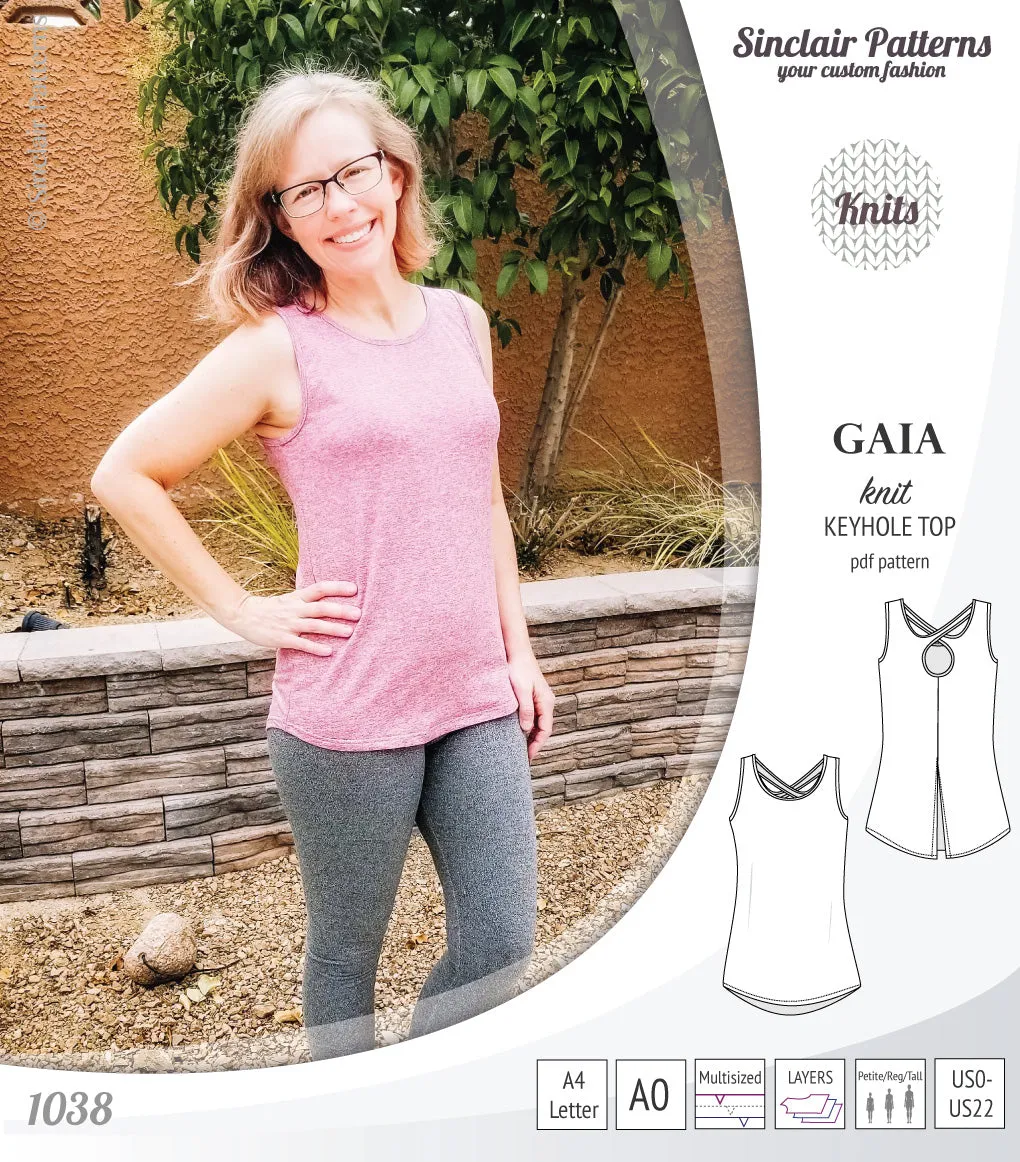 Gaia knit tank top with a keyhole accent (PDF)
