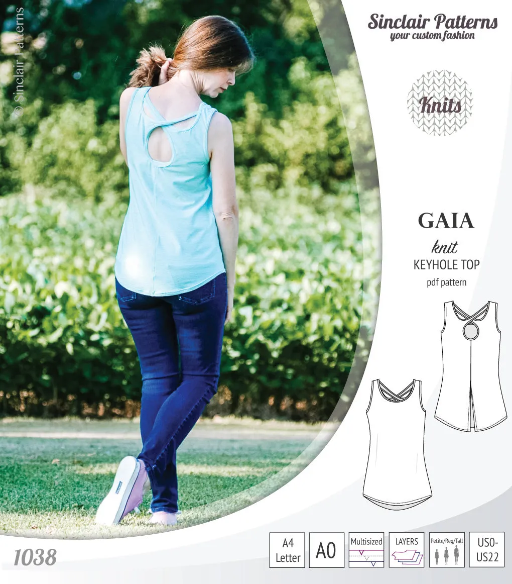 Gaia knit tank top with a keyhole accent (PDF)