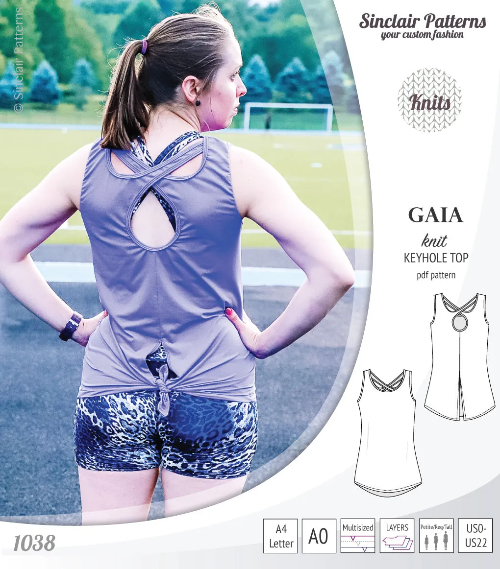 Gaia knit tank top with a keyhole accent (PDF)