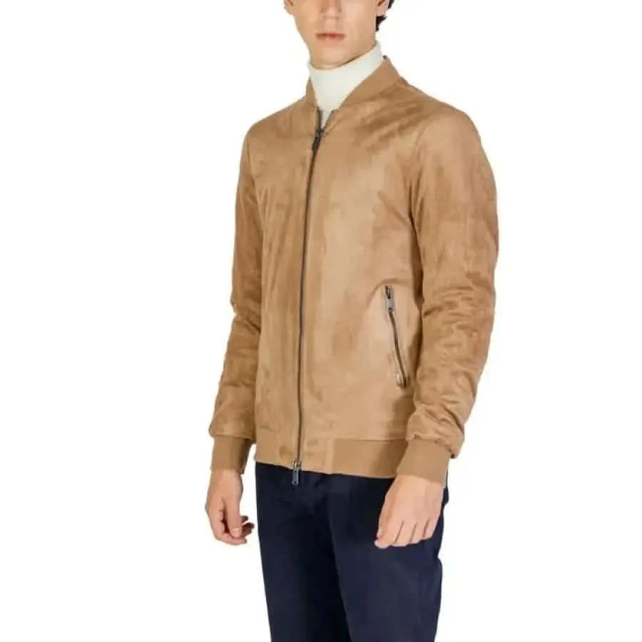 Gianni Lupo Beige Long Jacket with Zip and Front Pockets