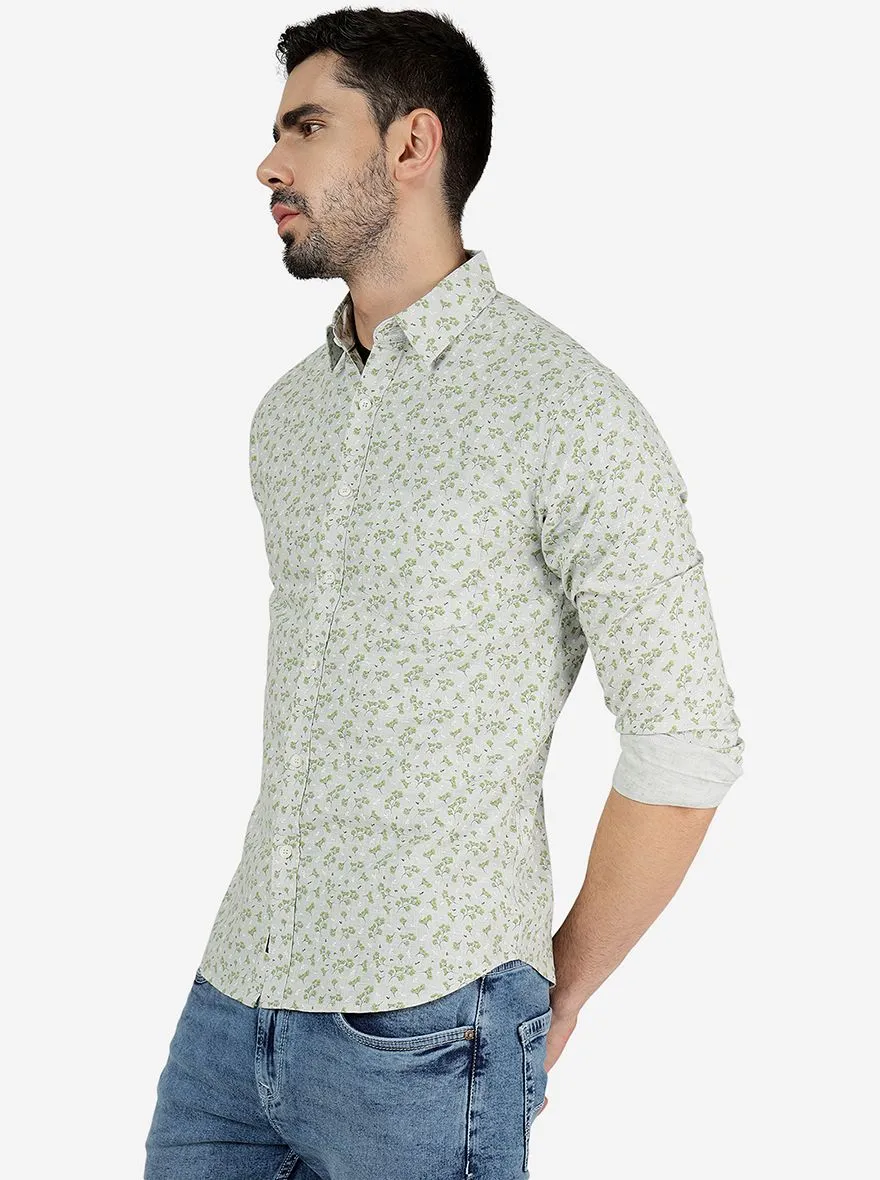 Green Printed Slim Fit Casual Shirt | Greenfibre
