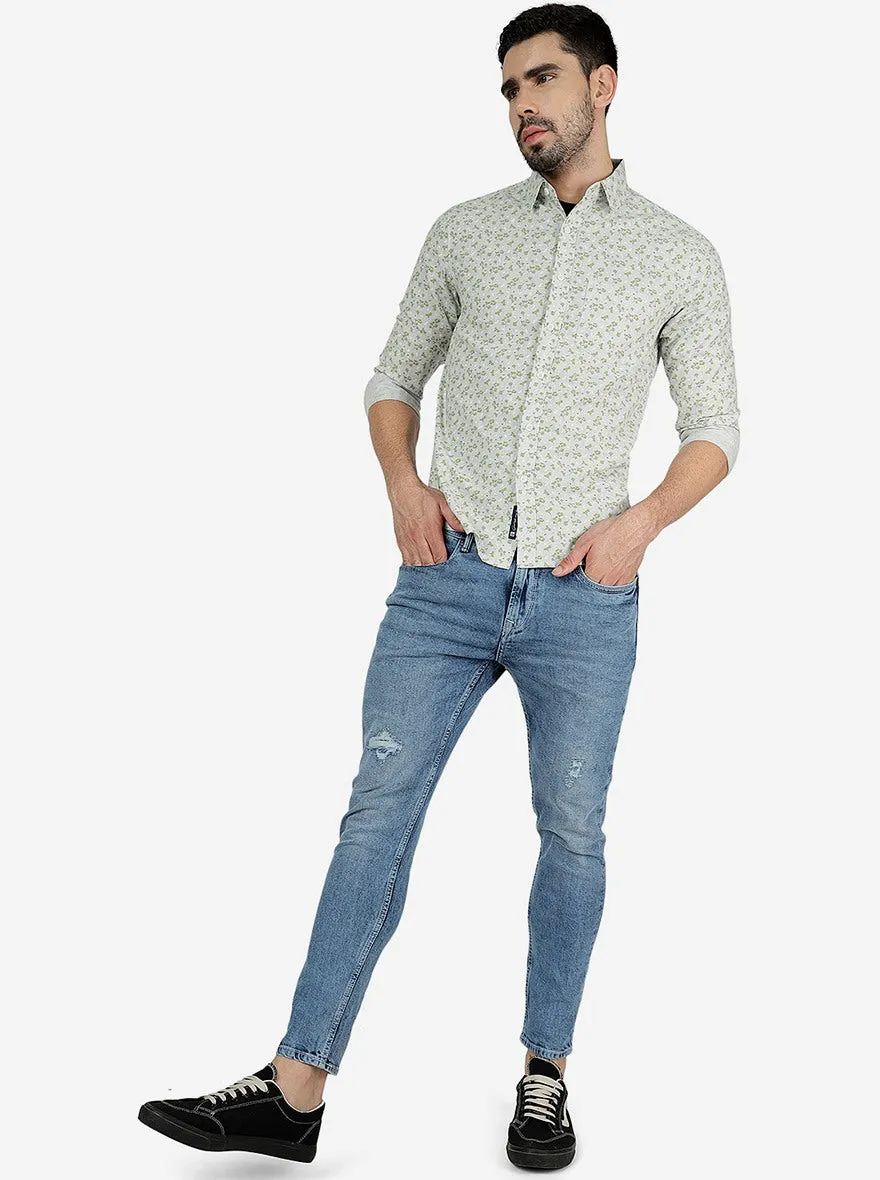 Green Printed Slim Fit Casual Shirt | Greenfibre
