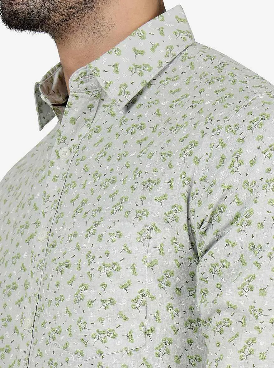 Green Printed Slim Fit Casual Shirt | Greenfibre