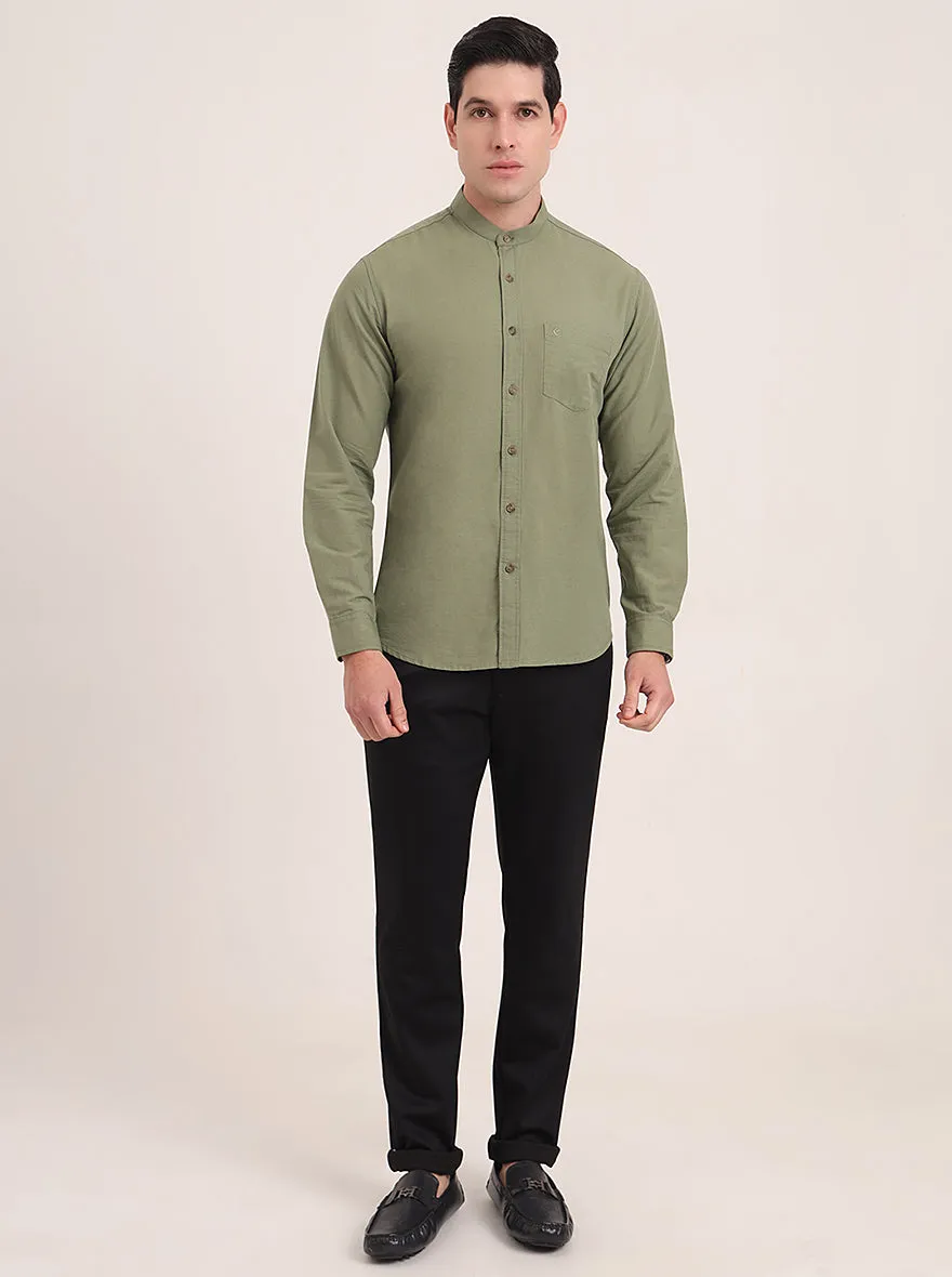 Green Solid Slim Fit Casual Shirt | Greenfibre