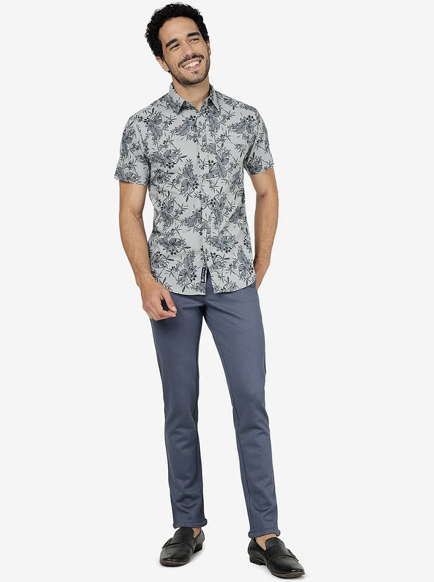 Grey Printed Slim Fit Casual Shirt | Greenfibre