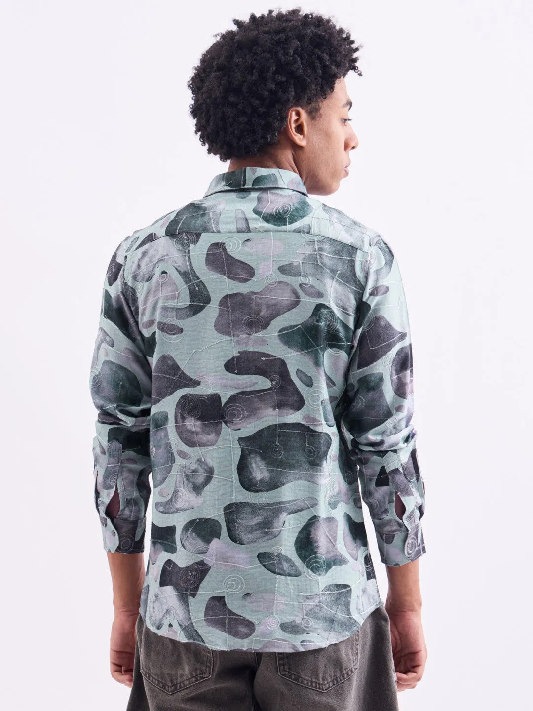 Grey Printed Slim Fit Shirt