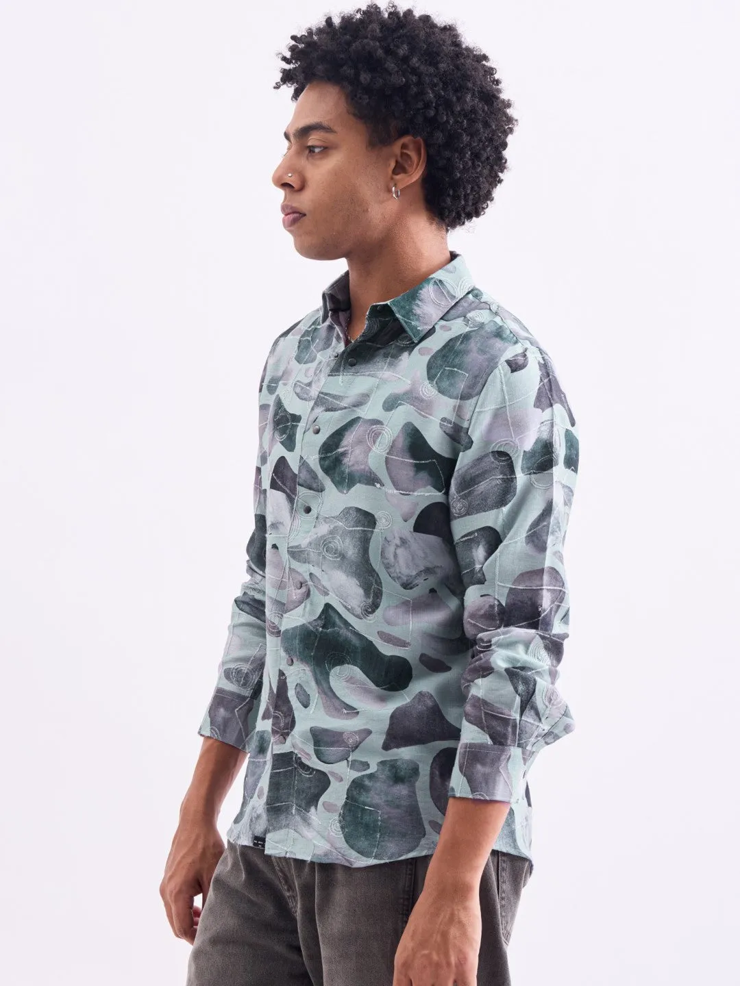 Grey Printed Slim Fit Shirt