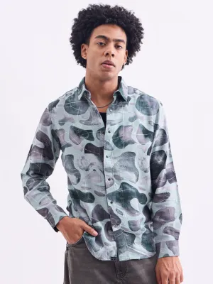 Grey Printed Slim Fit Shirt