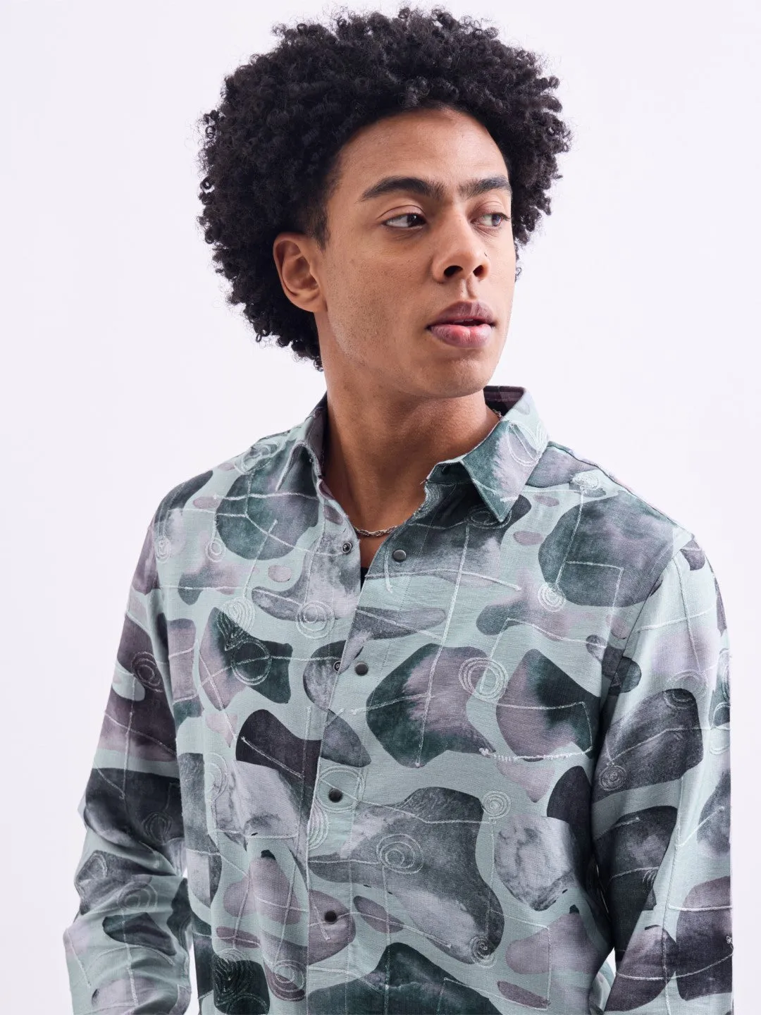 Grey Printed Slim Fit Shirt