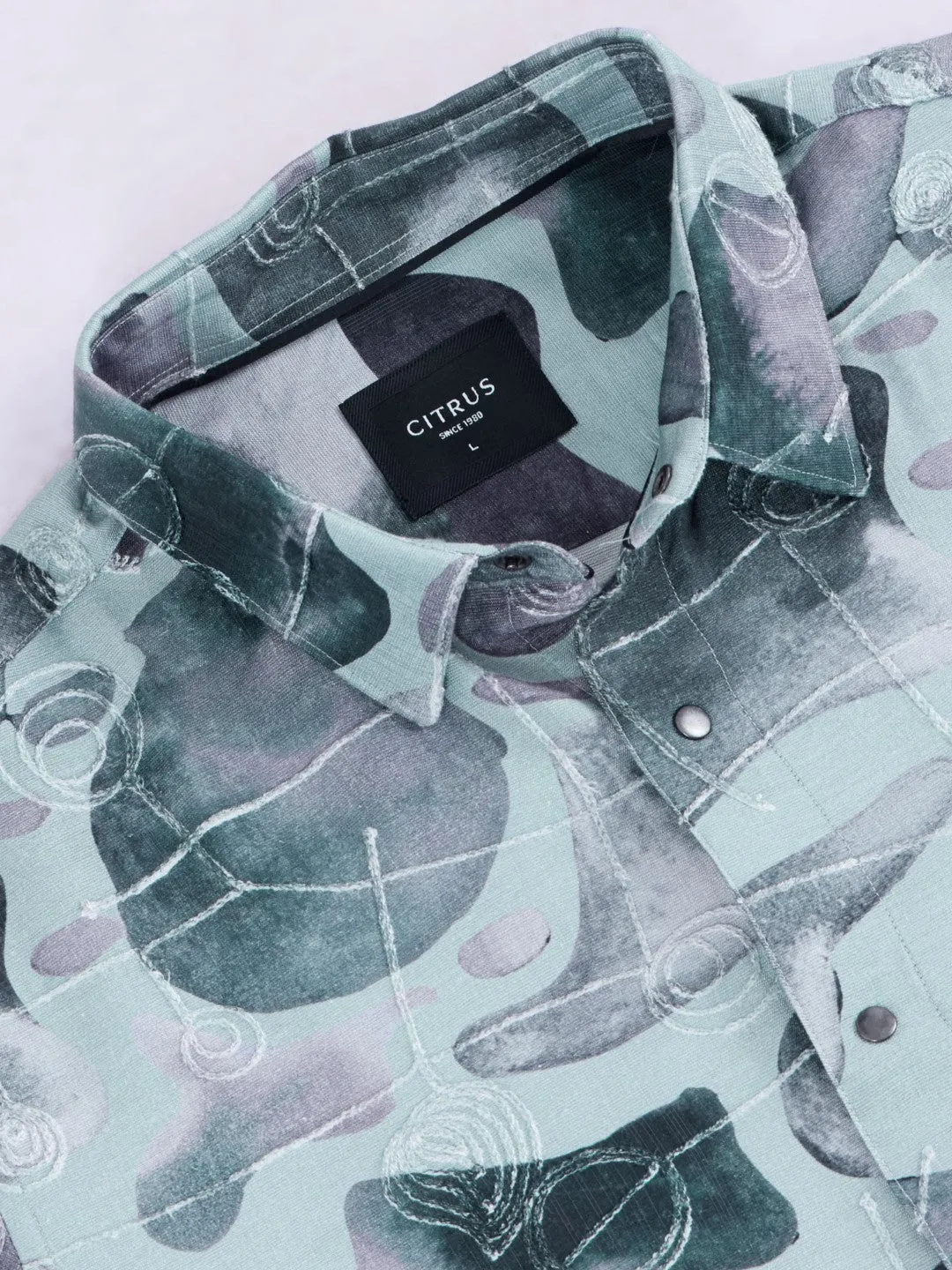 Grey Printed Slim Fit Shirt