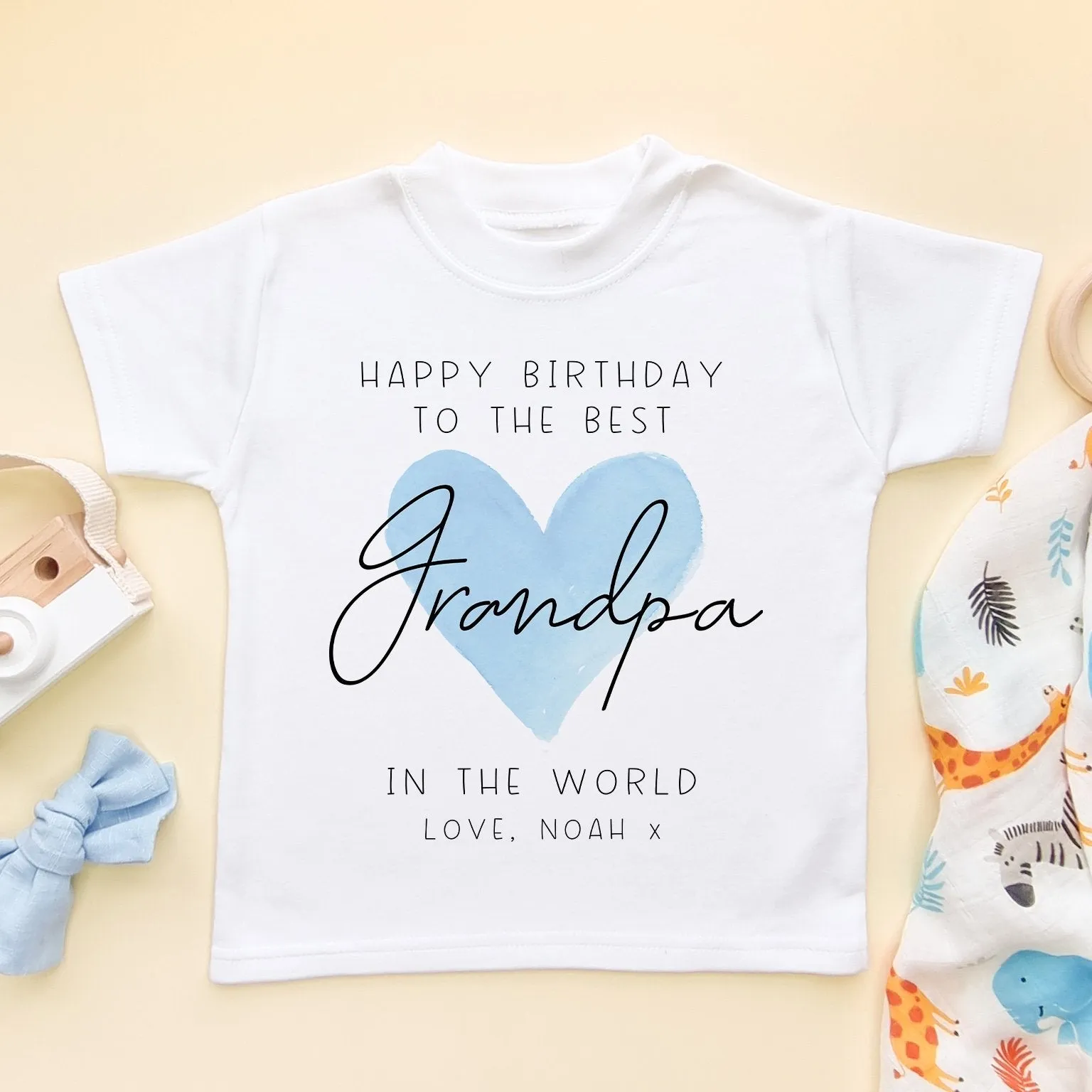 Happy Birthday Grandpa Blue Heart Personalised Toddler & Kids T Shirt