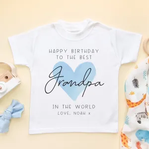 Happy Birthday Grandpa Blue Heart Personalised Toddler & Kids T Shirt