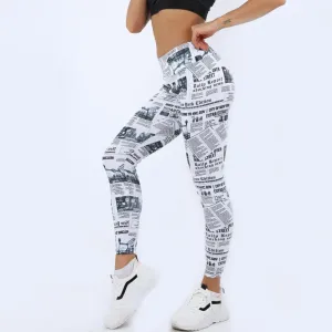 Headline High-Waist Stretch Newspaper Print Leggings