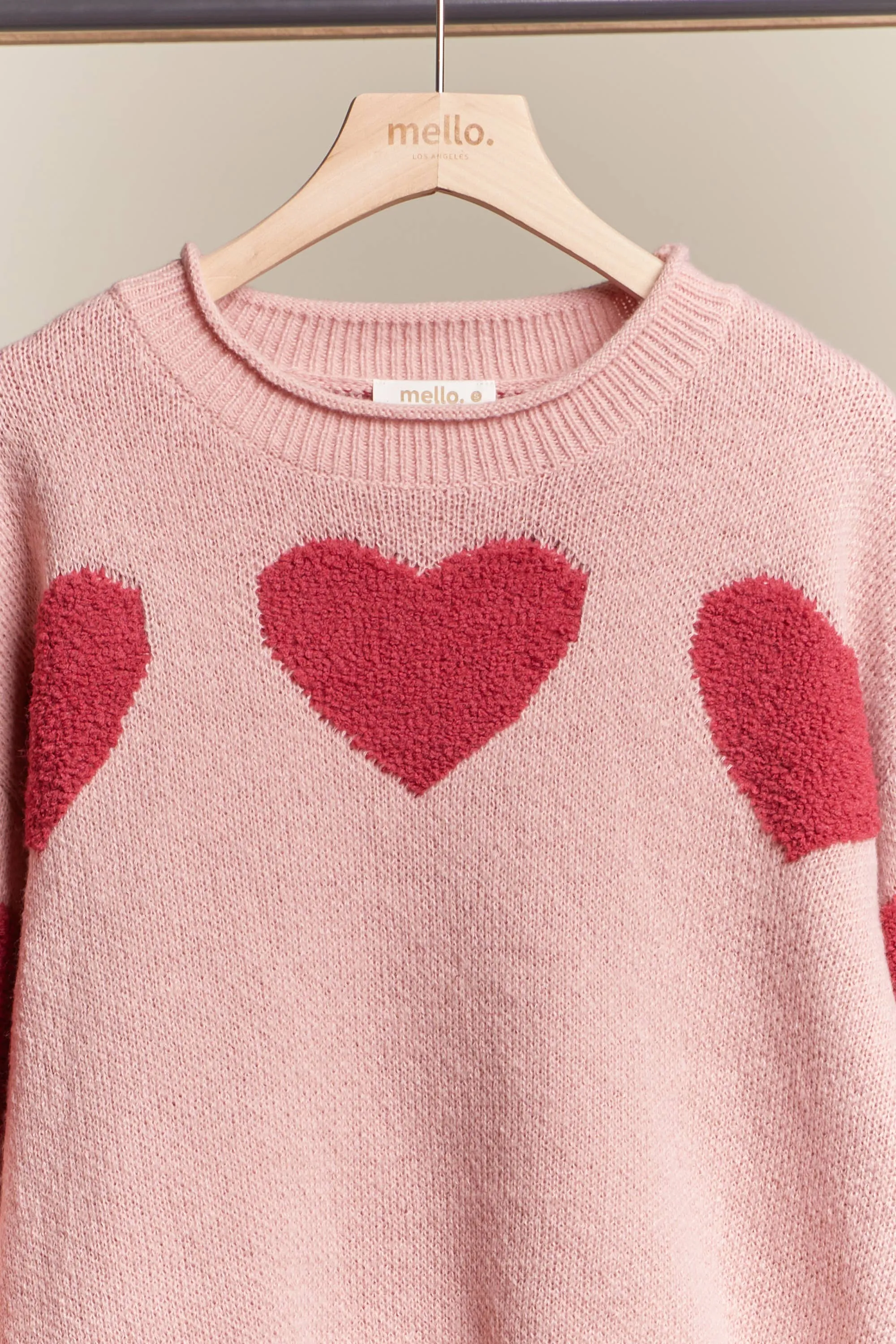 Heart Patched Loose Fit Mello Sweater: Pink