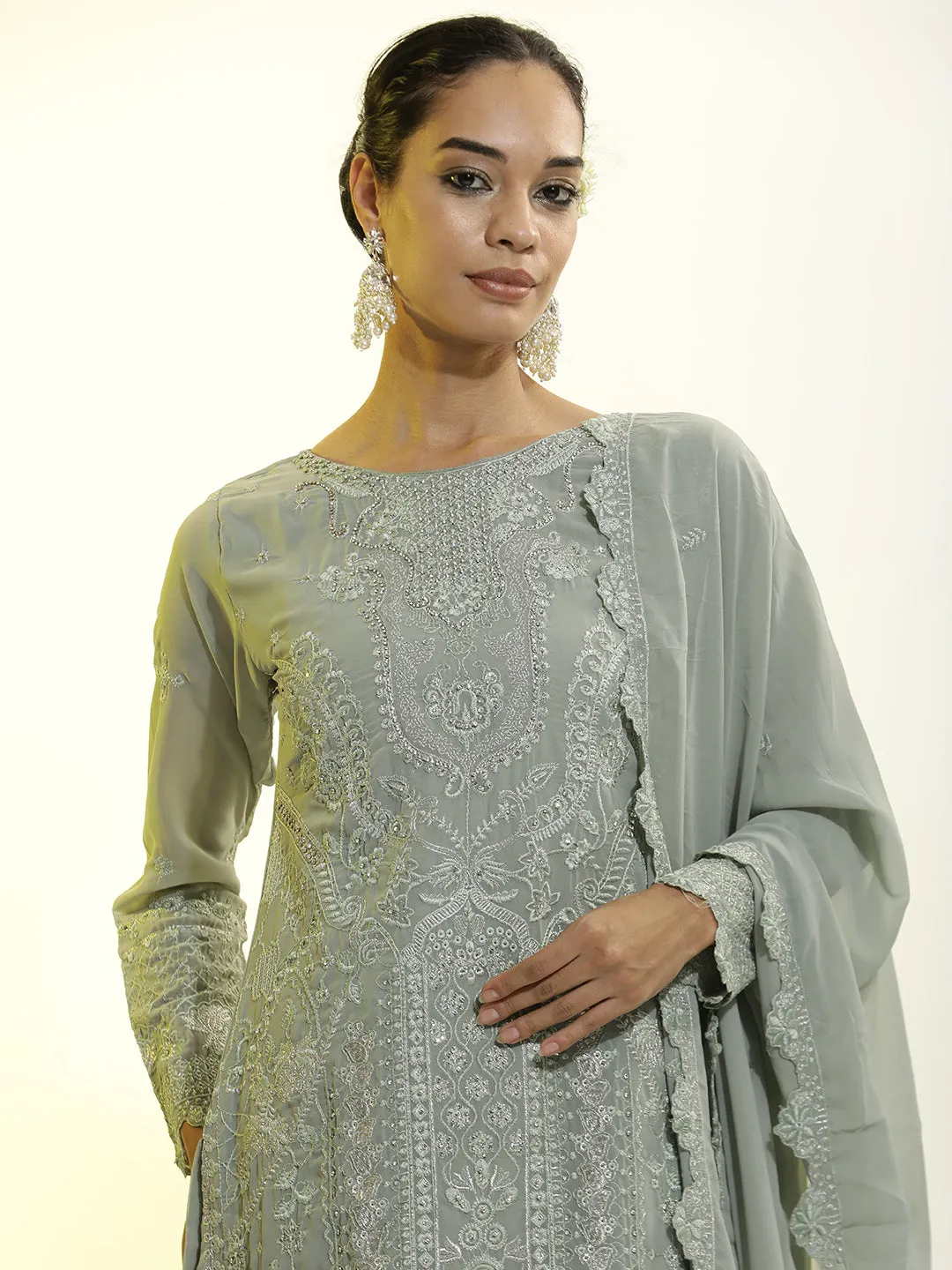 Heavy Embroidered Georgette Festive Kurta Set With Dupatta