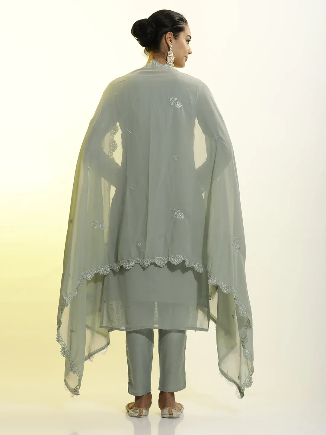 Heavy Embroidered Georgette Festive Kurta Set With Dupatta