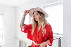 Henley boxy button down crop top - Rust