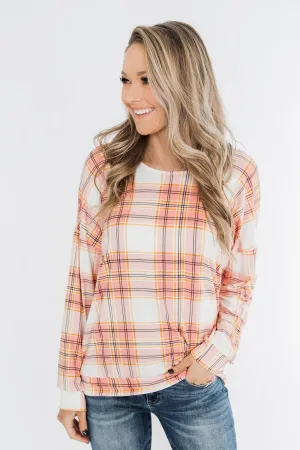 Hey Girl Plaid Criss Cross Top- Pink, Orange, & Ivory