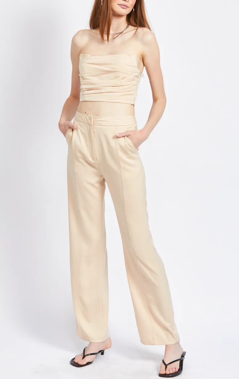 High Rise Pin Tuck Wide Leg Pants