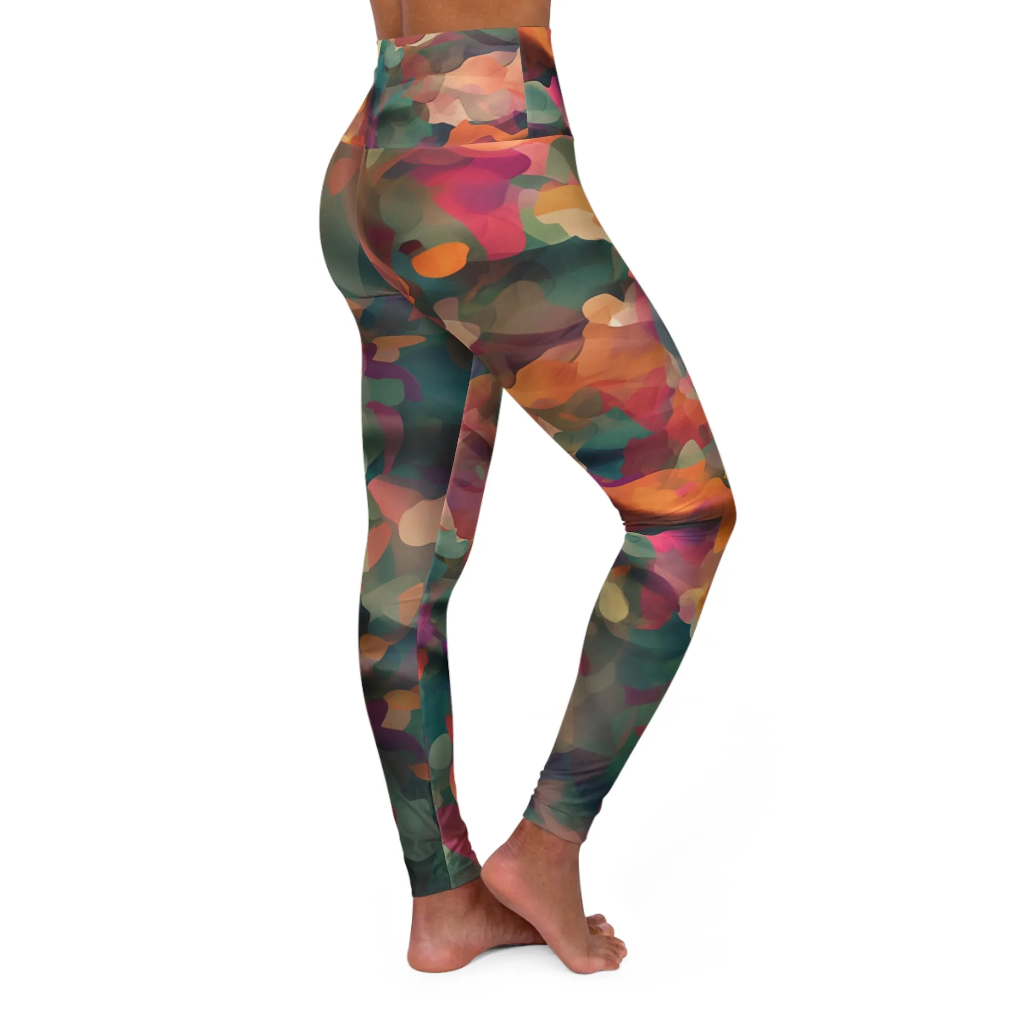 High Waisted Leggings - Impressionist Poppy.