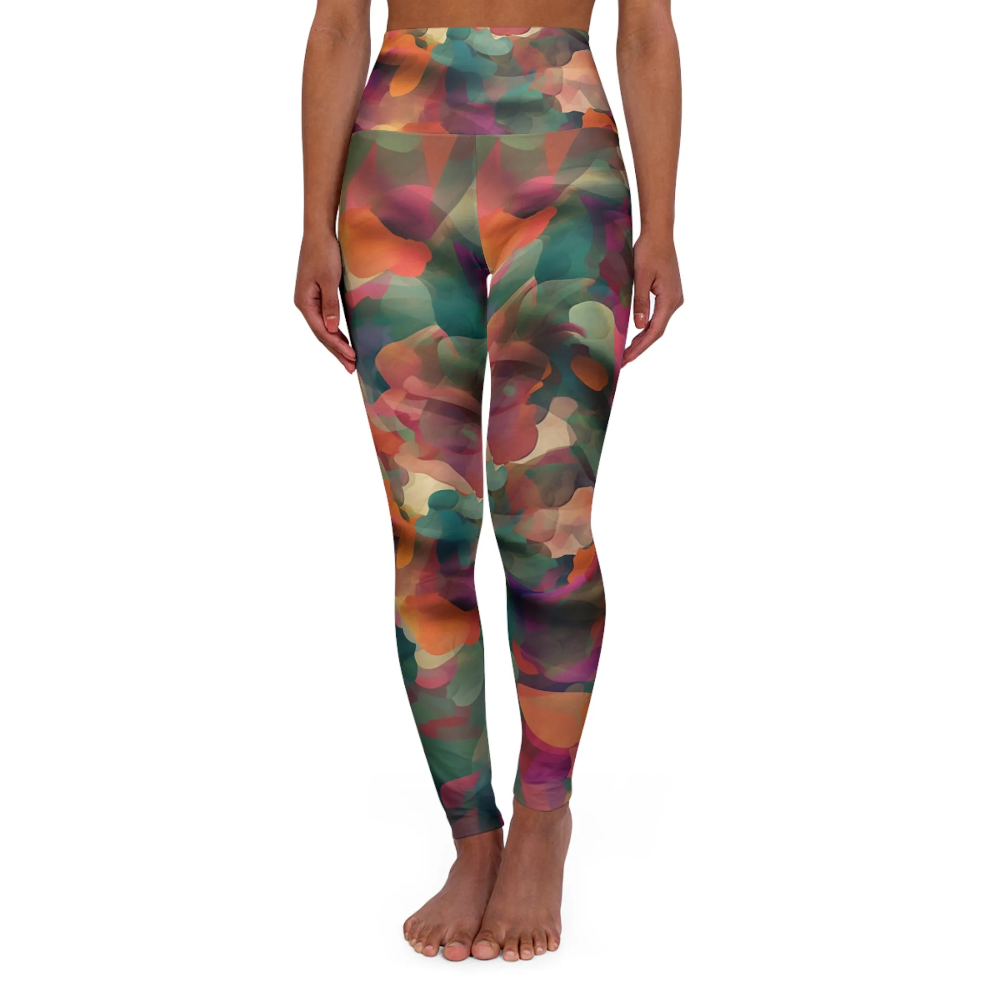 High Waisted Leggings - Impressionist Poppy.