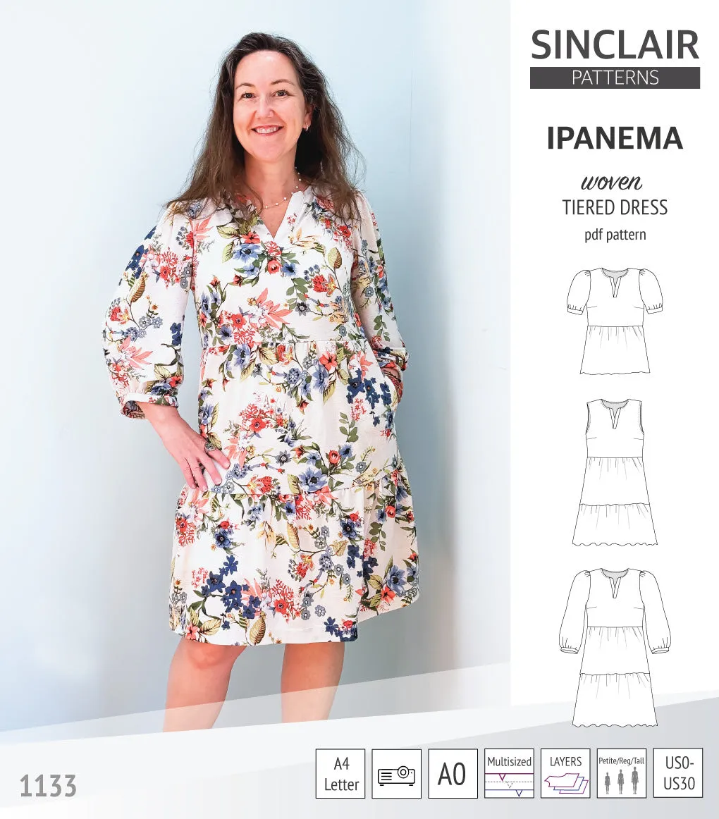 Ipanema tiered woven top and dress with a placket (PDF)