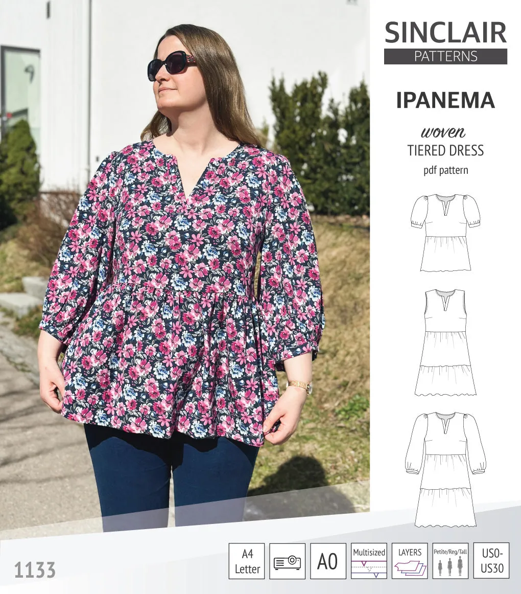 Ipanema tiered woven top and dress with a placket (PDF)