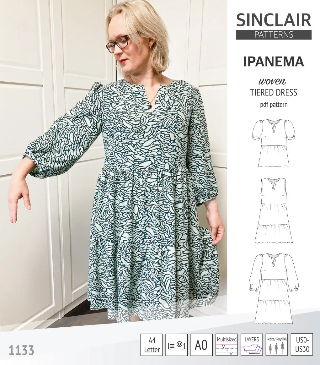 Ipanema tiered woven top and dress with a placket (PDF)