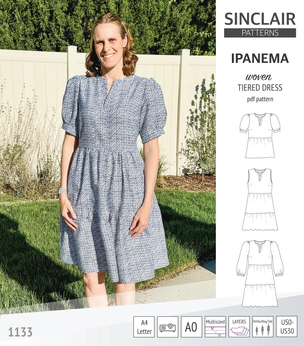 Ipanema tiered woven top and dress with a placket (PDF)
