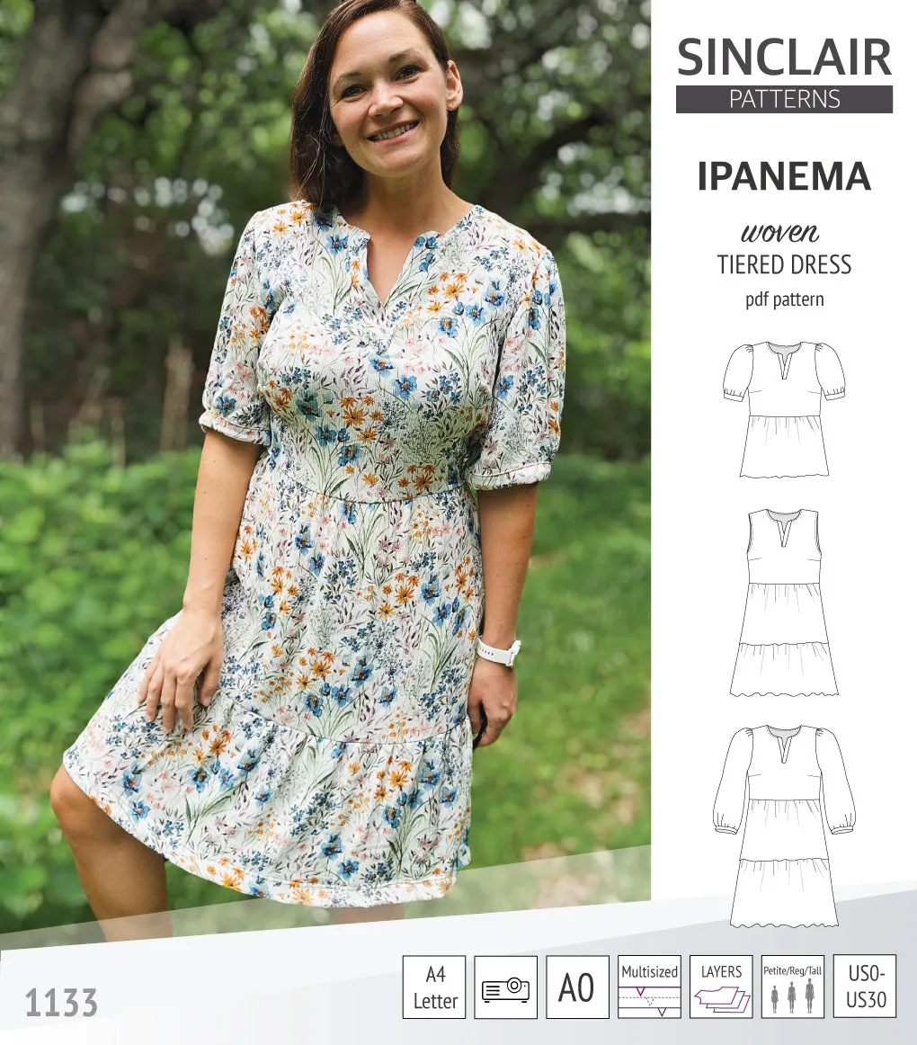 Ipanema tiered woven top and dress with a placket (PDF)
