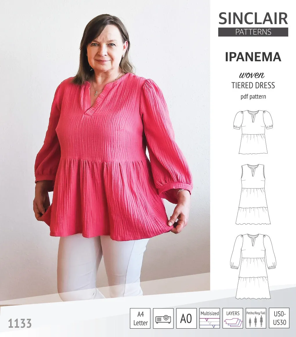 Ipanema tiered woven top and dress with a placket (PDF)