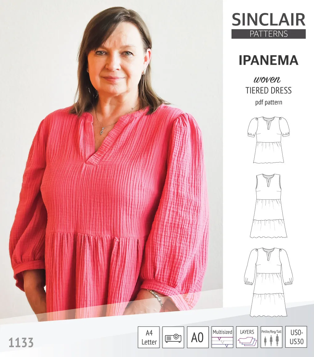 Ipanema tiered woven top and dress with a placket (PDF)