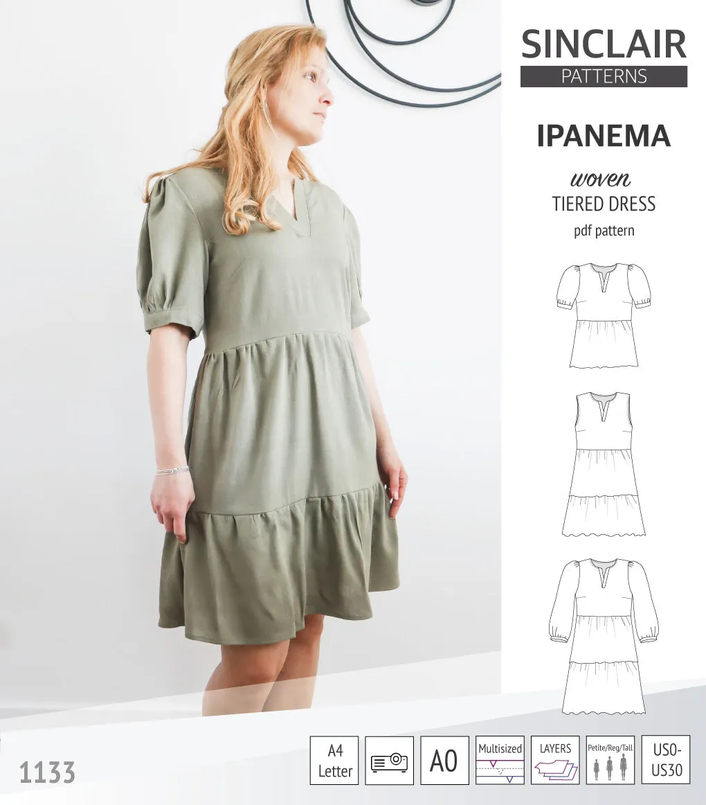 Ipanema tiered woven top and dress with a placket (PDF)